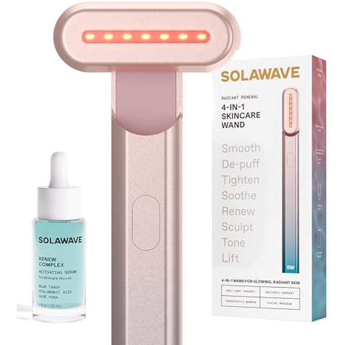 SOLAWAVE مجموعة عصا تجديد إشراقة 4 في 1 وسيروم، عصا العناية بالبشرة للوجه مع جهاز تدليك الوجه، عصا الوجه مع سيروم تجديد المركب - Image 1